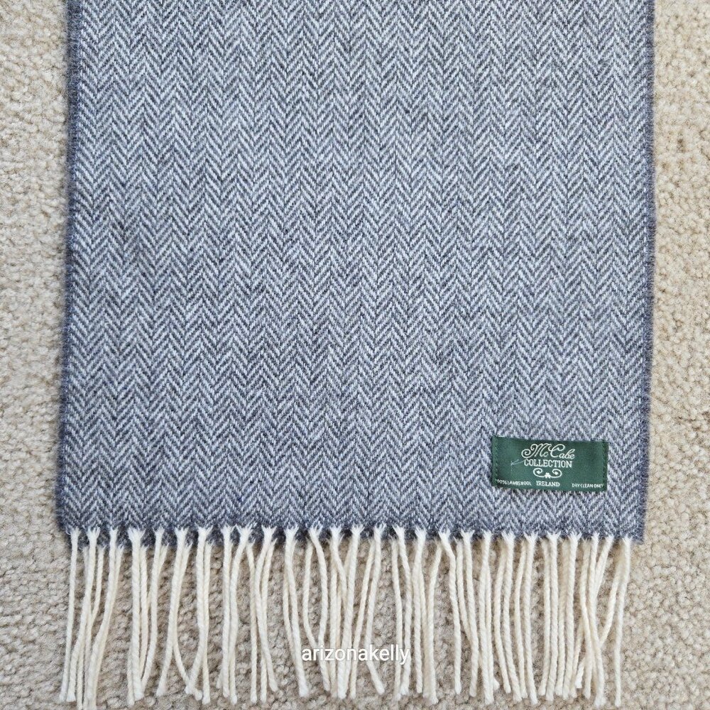 NWOT McCabe Collection Lambswool Scarf 100% Wool Grey Herringbone Ireland - Picture 12 of 12